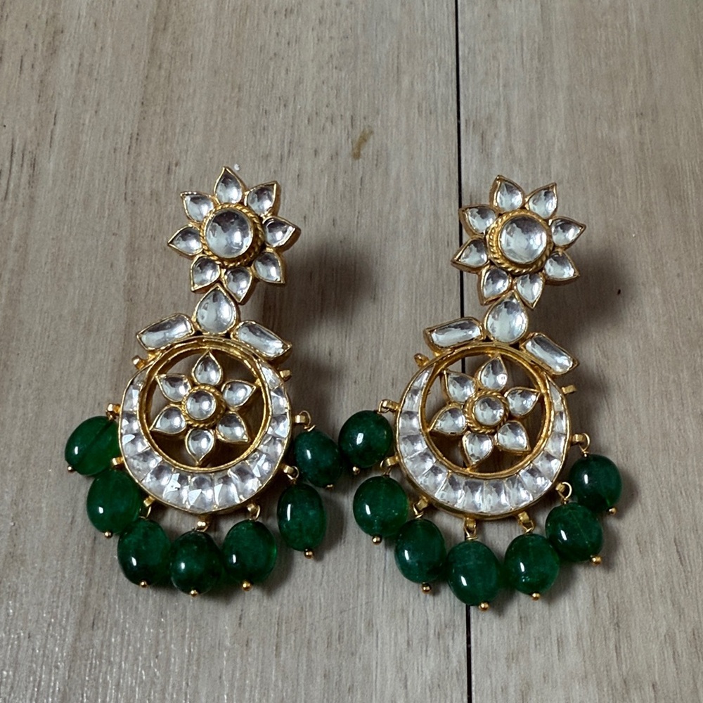 Gold & Green Kundan Chandbali Earrings – Floral Statement Jewelry